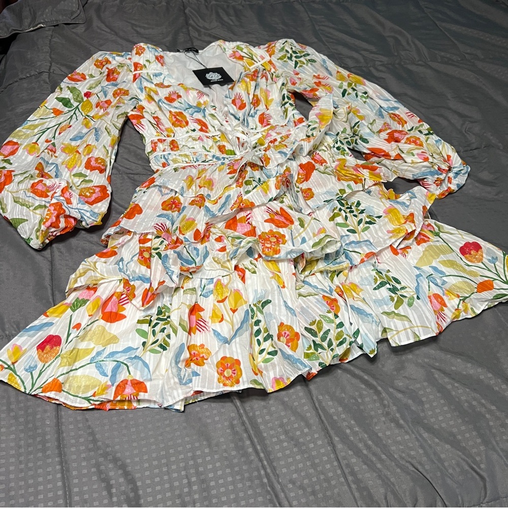 jessie zhao flower land Cotton Blend voile mini dress Tiered Womens size 2 NEW